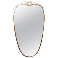 Italian Brass Wall or Hallway Mirror with Crown-Like Decoration on Top