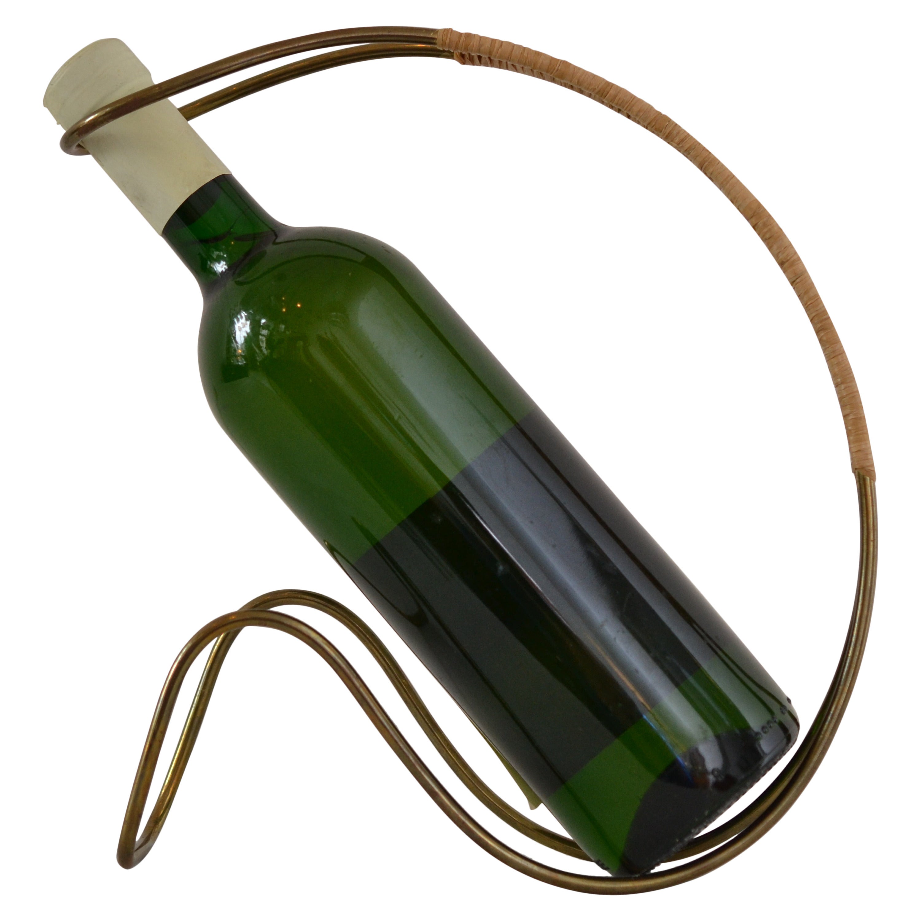 Servidor de vino de latón y mimbre, Austria Años 50