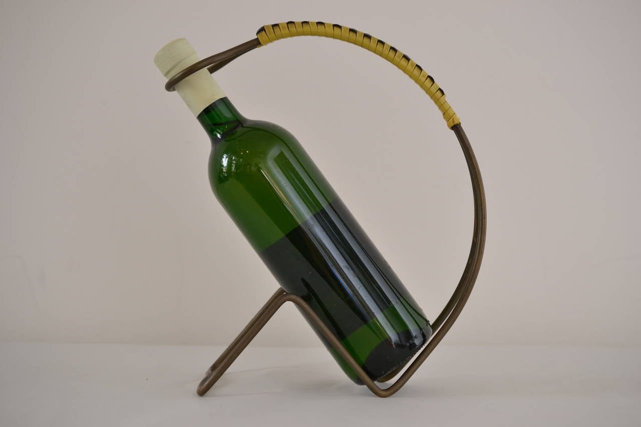 Austrian Brass and Wicker Wine Server, Austria 1950s For Sale