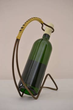 Brass and Wicker Wine Server, Austria 1950s