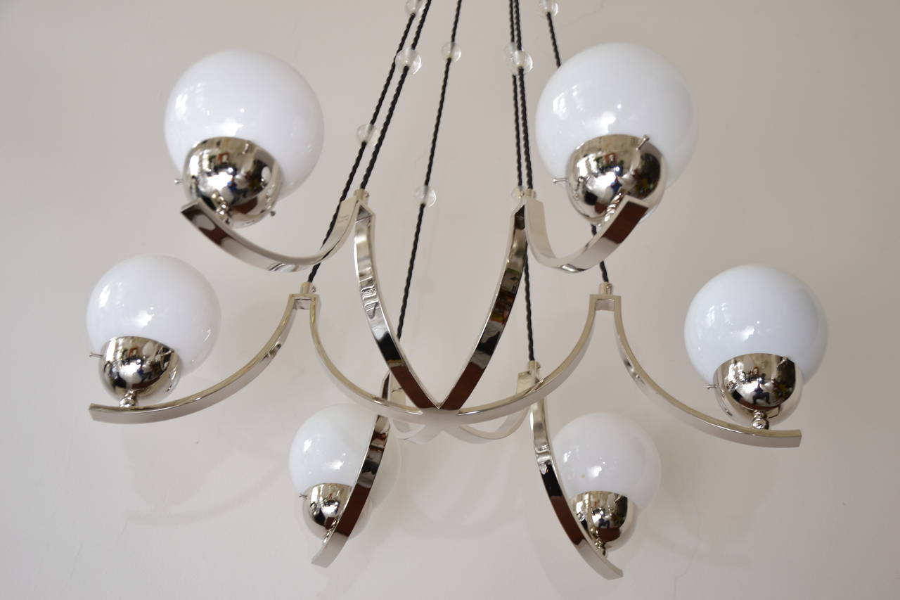 Austrian Art Deco Nickel-Plated Chandelier For Sale