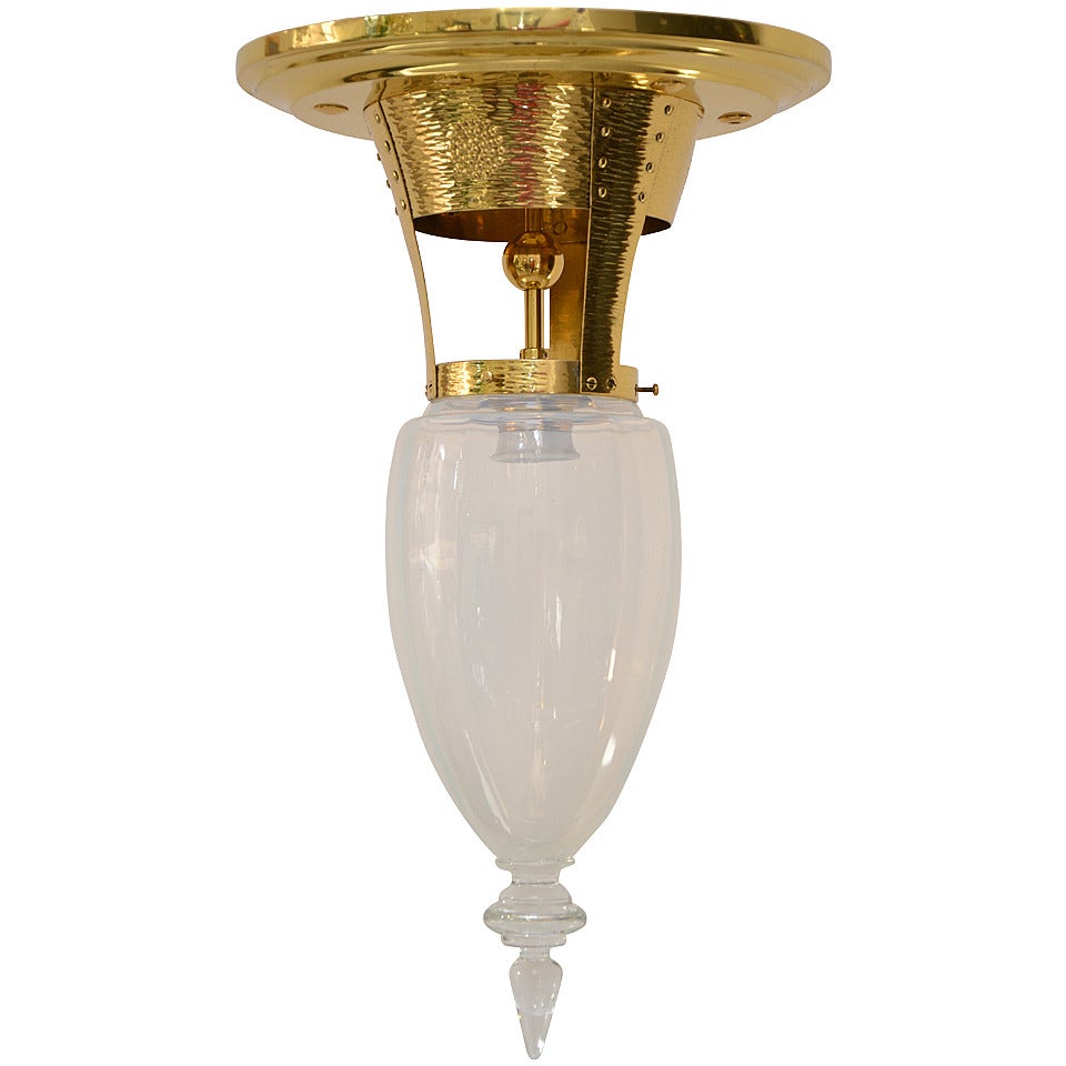 Art Nouveau Ceiling Lamp with Opaline Glass Shade Partially Hammered