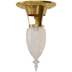 Art Nouveau Ceiling Lamp with Opaline Glass Shade Partially Hammered 9