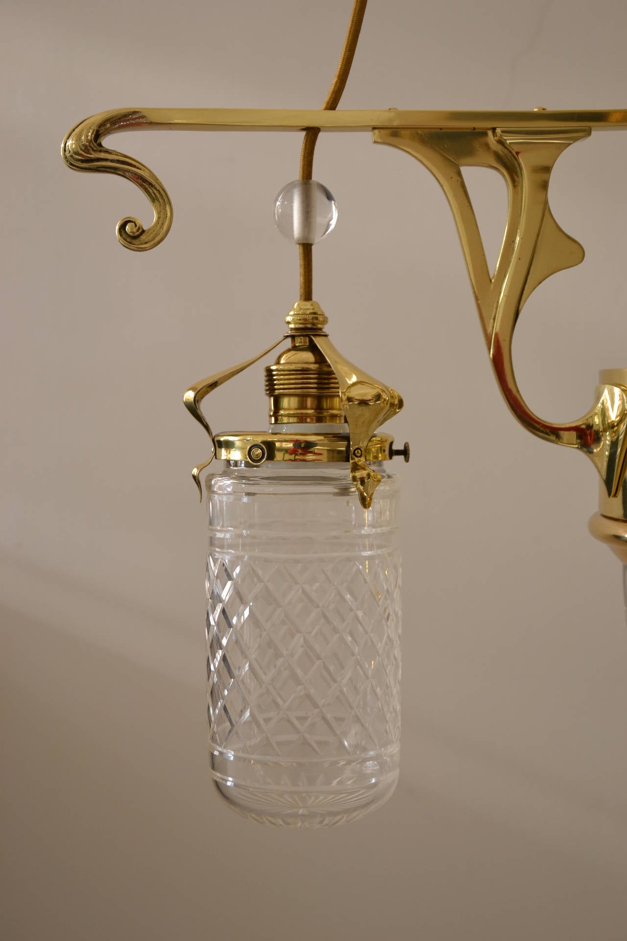 Austrian Art Nouveau Four-Light Ceiling Lamp with Original Glass Shade