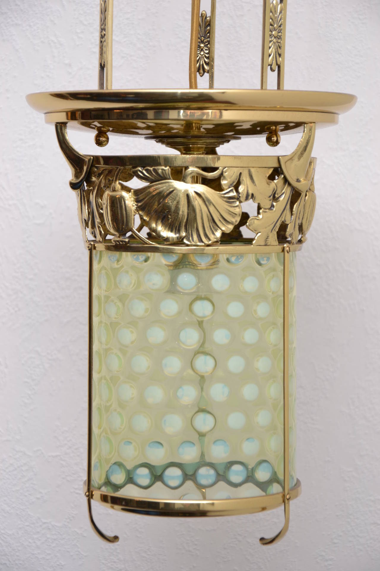 Art nouveau ceiling lamp with Opalin glass For Sale at 1stDibs
