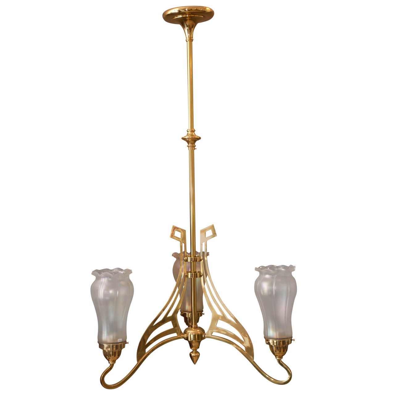 Art Nouveau three-Light Ceiling Lamp with original glass Shade