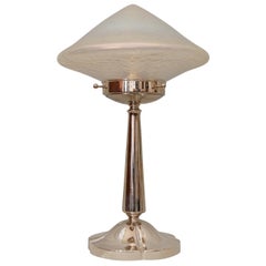 Antique Nickel-Plated Brass Table Lamp with Beautiful Glass