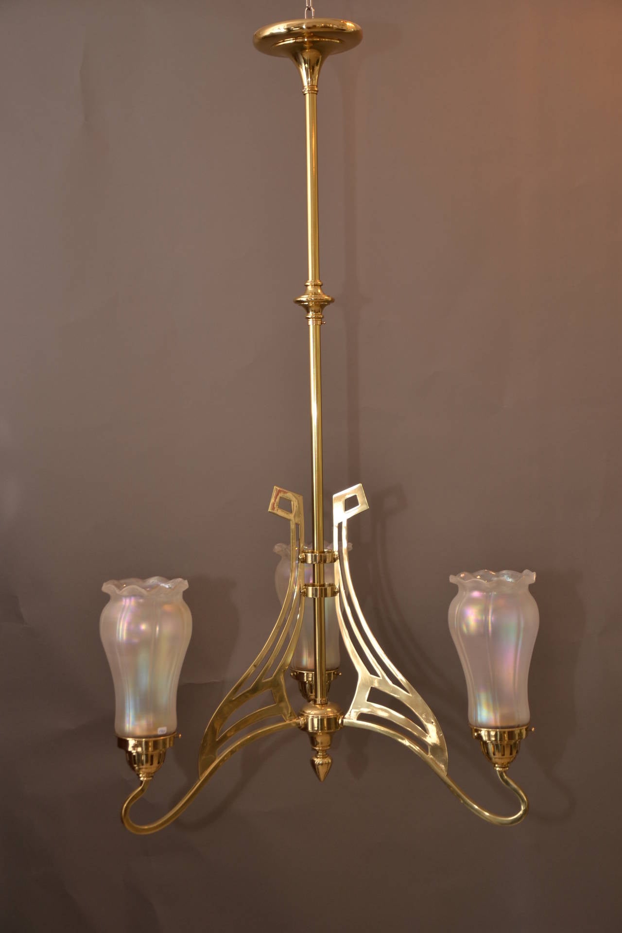 Austrian Art Nouveau three-Light Ceiling Lamp with original glass Shade