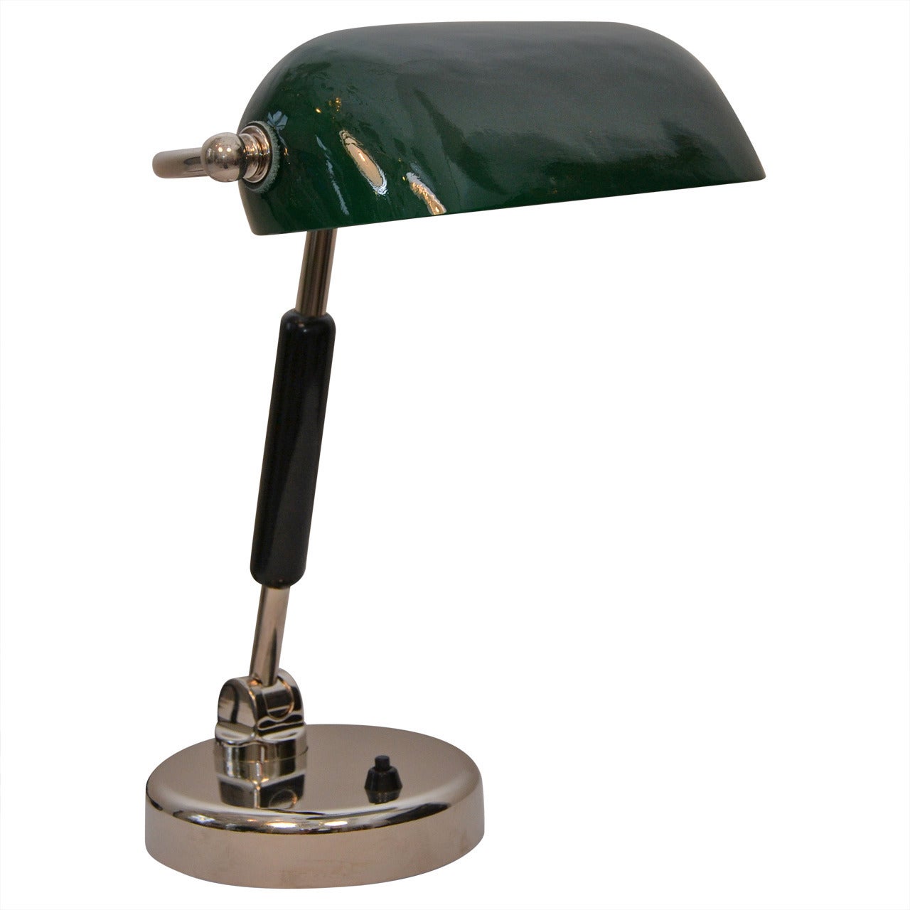Nickel-Plated Brass Art Deco Table Lamp with Original Glass