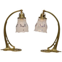 Paar Tischlampen mit handbemaltem Original-Glasschirm