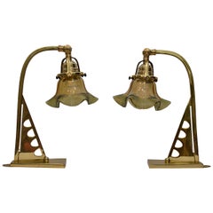 Antique Pair of Table Lamps with Opaline Glass Shade
