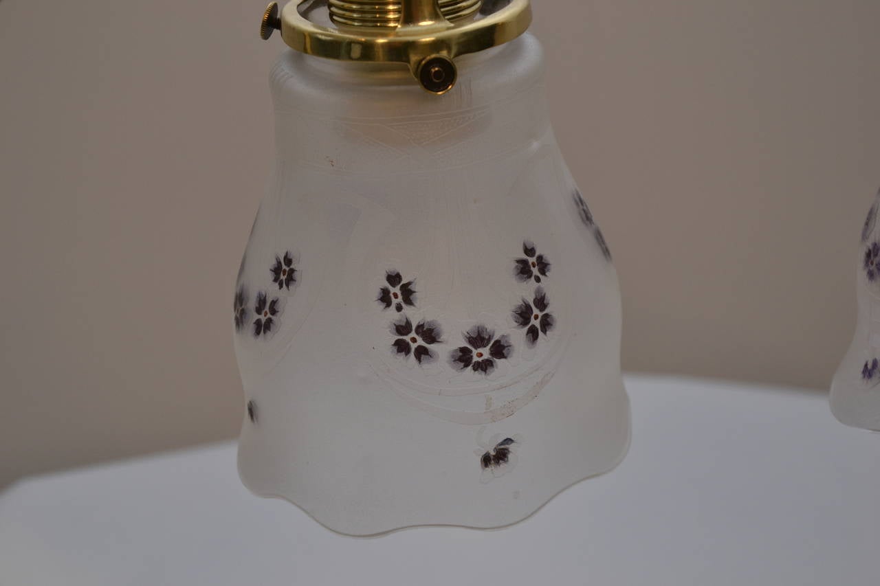 Austrian a pair of table lamps with hand-painted original glass shade