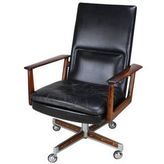 Executive Desk Chair by Arne Vodder for Sibast in Black Leather, Denmark 1950's