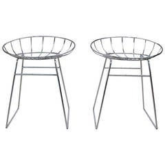 Pair of Tomado Wire Stools by Cees Braakman, Holland 1950's