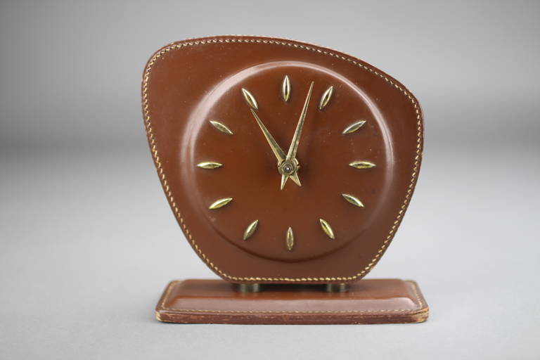 French Jacques Adnet Leather Desk Clock, France, 1950s For Sale