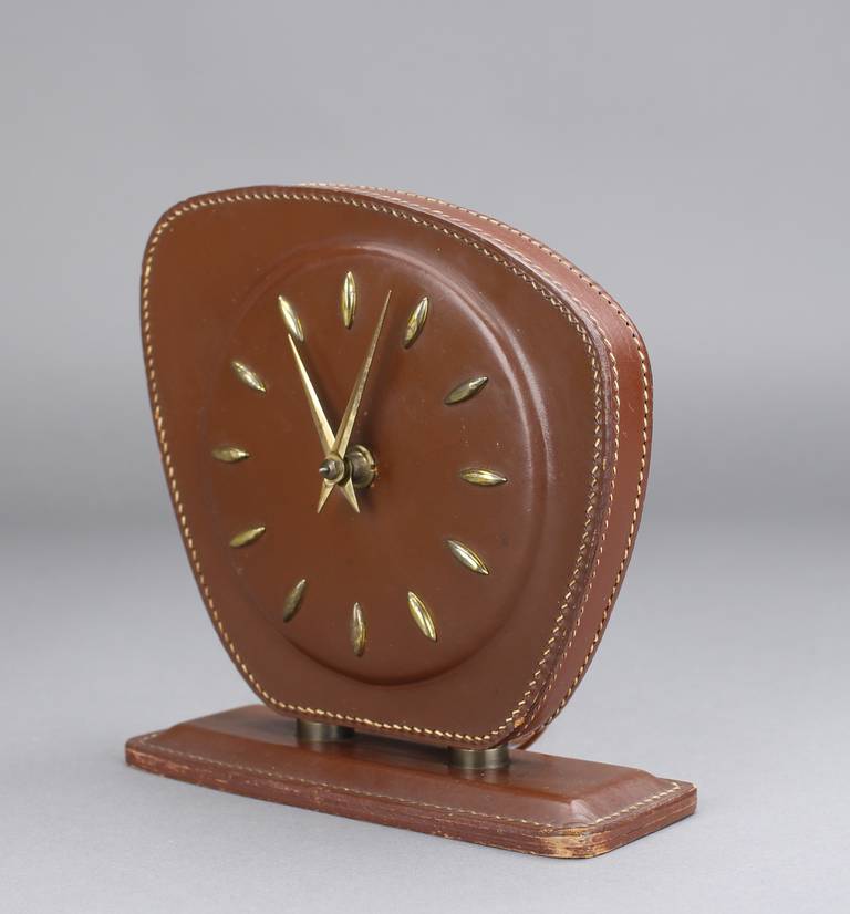 Jacques Adnet Leather Desk Clock, France, 1950s For Sale 2