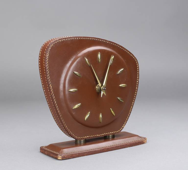 Jacques Adnet Leather Desk Clock, France, 1950s For Sale 3