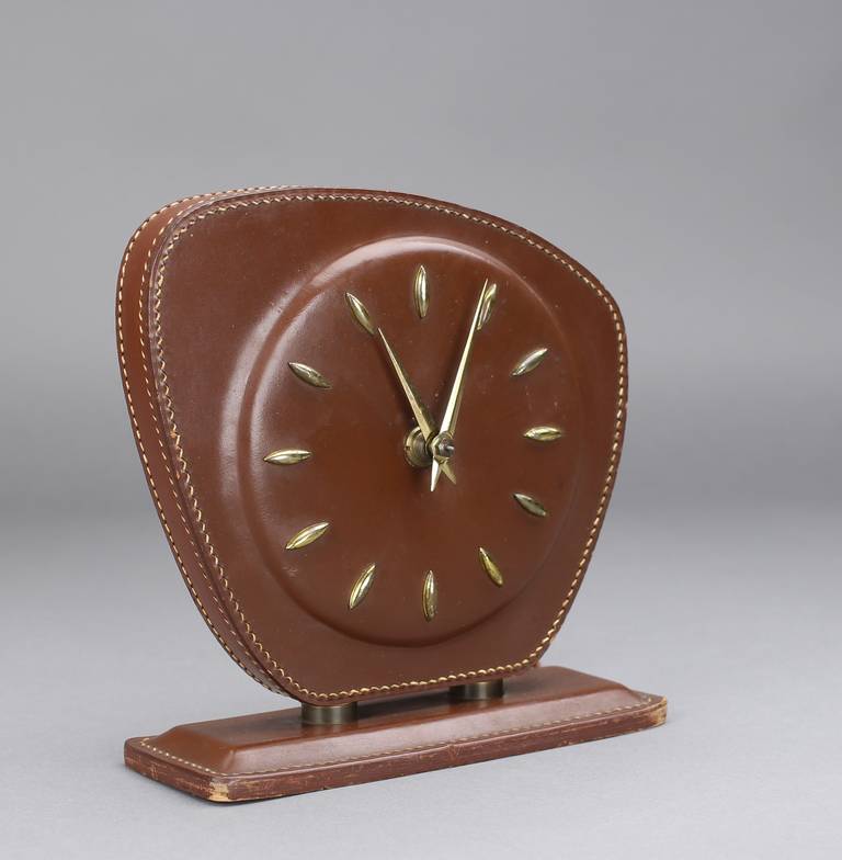 Jacques Adnet Leather Desk Clock, France, 1950s For Sale 4