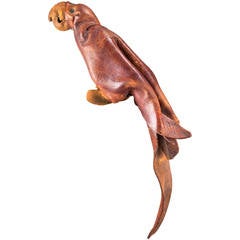 Folded Leather Parrot "Papagei" Sculpture by Deru, Germany 1960's