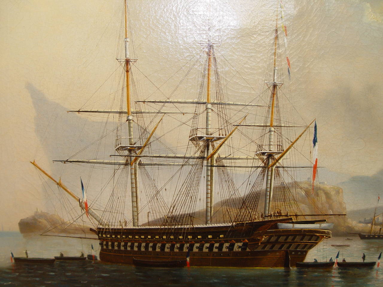 Canvas Pair of 19th Century French Marine Paintings, 