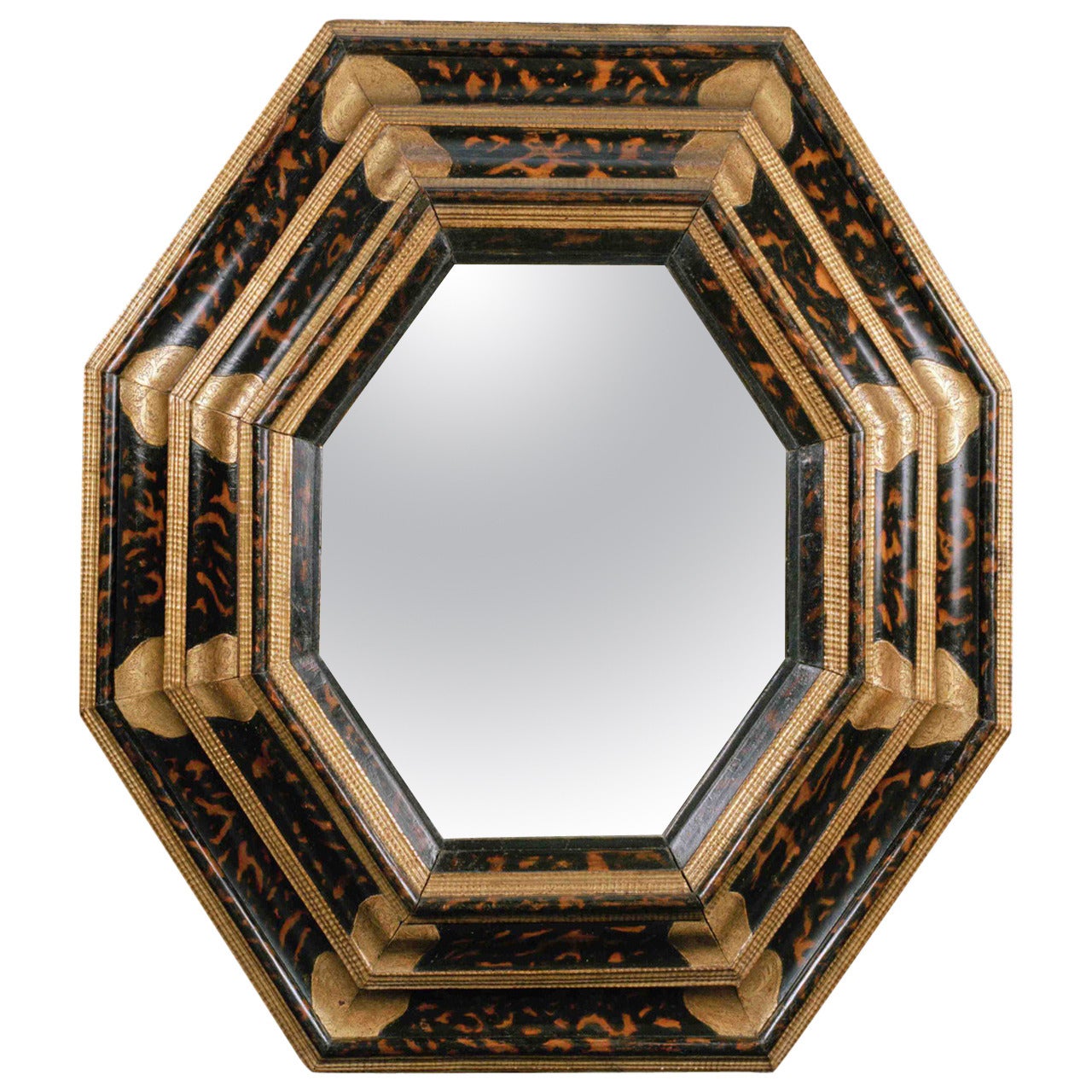 Italian 17th Century Octagonal Mirror with "Tortoiseshell Trompe-L'oeil" For Sale