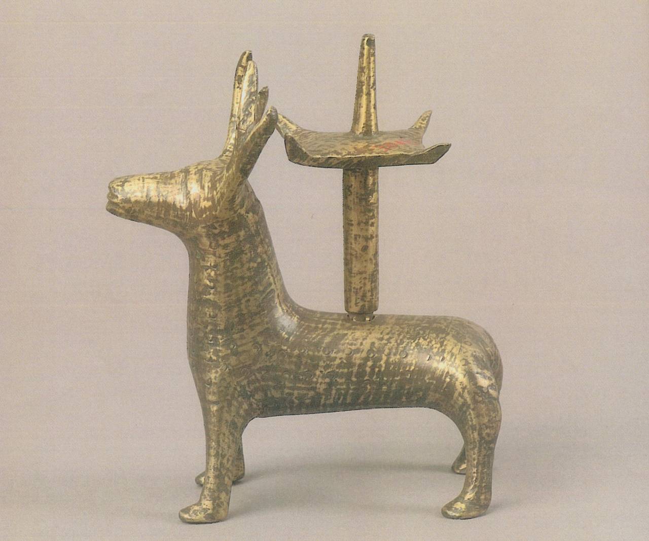 Small 15th Century Yellow Brass Candlestick in Shape of a Deer For Sale 4