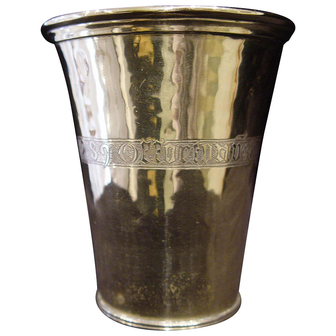 15th Century Engraved Copper Goblet Dated 1480 For Sale