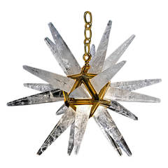 Contemporary Rock Crystal Chandelier with Thin Picks and Gilded Bronze