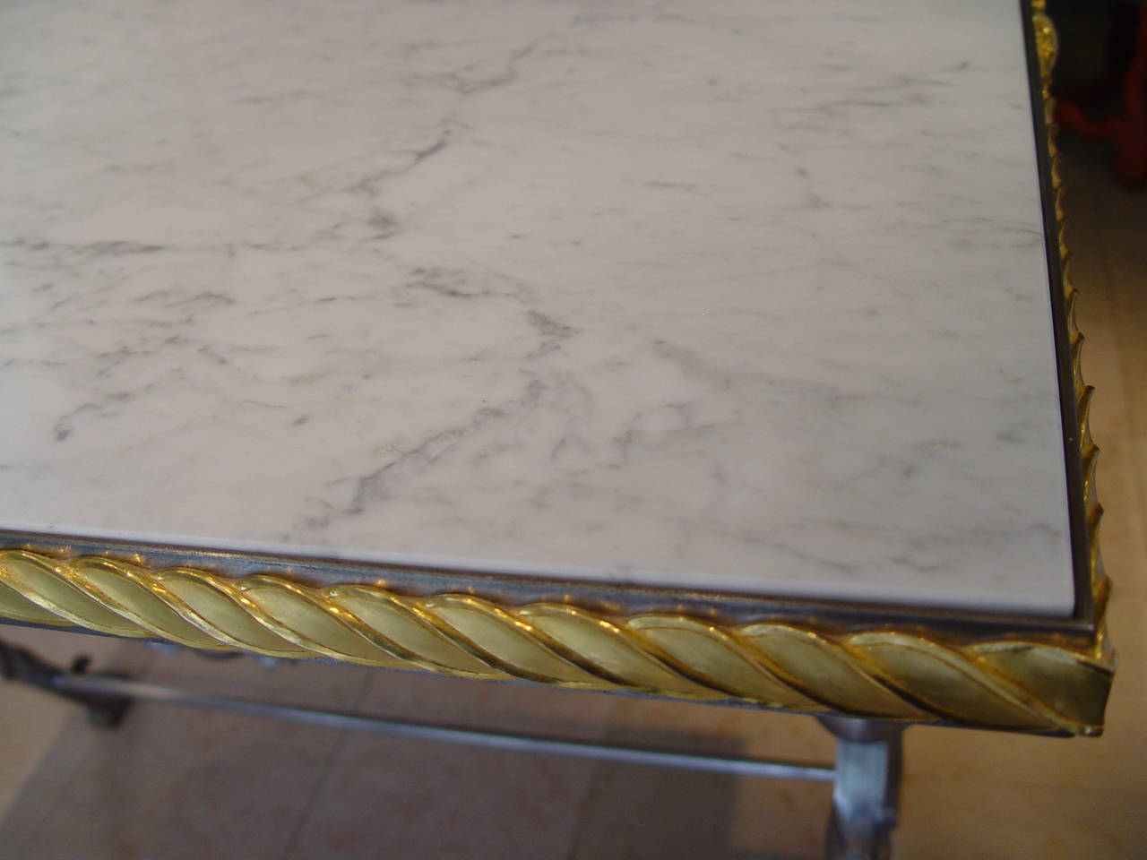Late 18th Century Wrought Iron Table with Carrara Marble Top For Sale