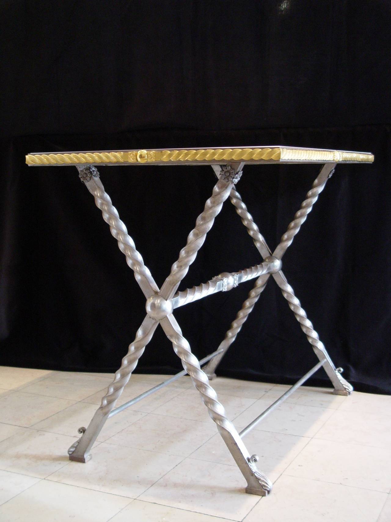 Metalwork Wrought Iron Table with Carrara Marble Top For Sale