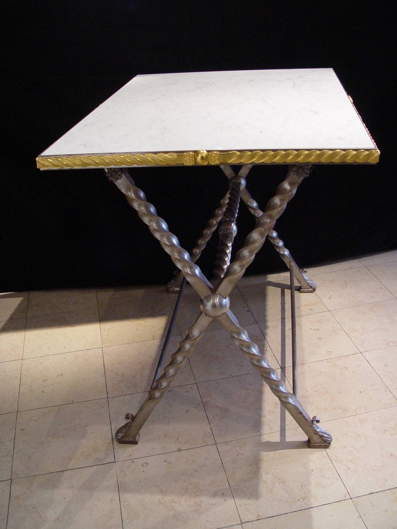 Wrought Iron Table with Carrara Marble Top