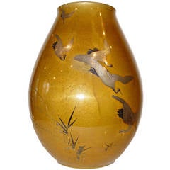 19th Century Pear-Shaped Bronze Vase with Honey Gilded Patina