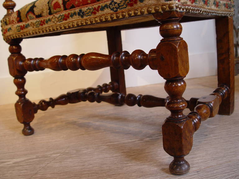 Set of Four French Walnut Armchairs with Tapestry Called 