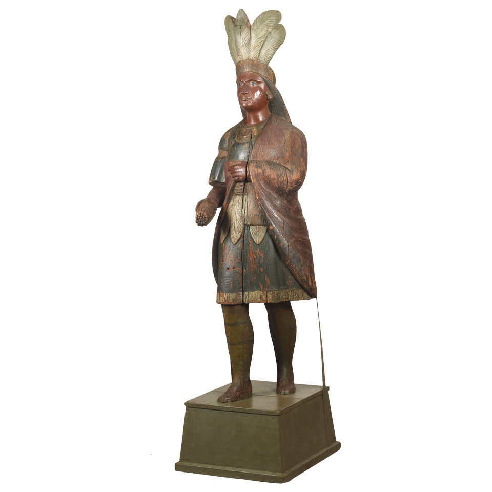 19th Century Carved and Painted Indian Tobacconist Figure