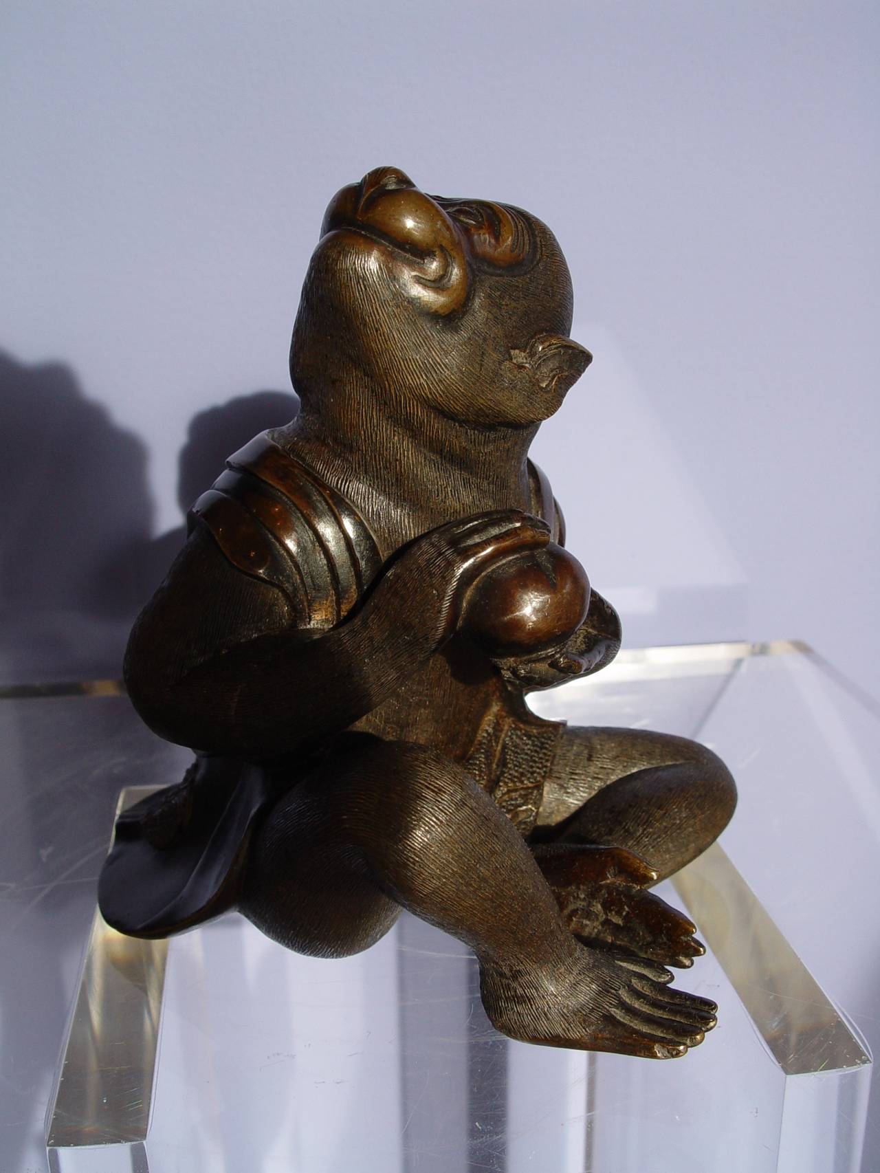 19th c.Japanese Bronze Monkey with Old medal Patina