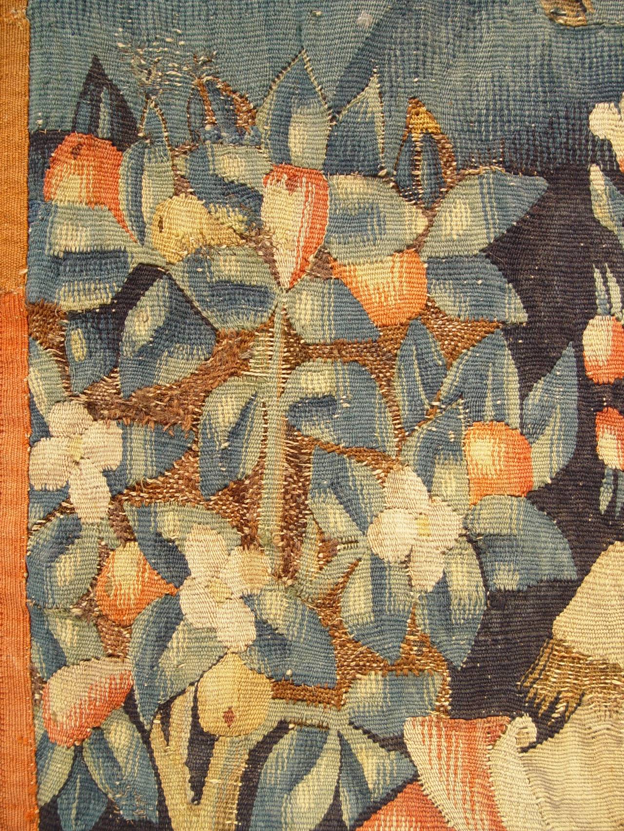 Wool 15th Century Flemish Fragment of a Tournai Tapestry 