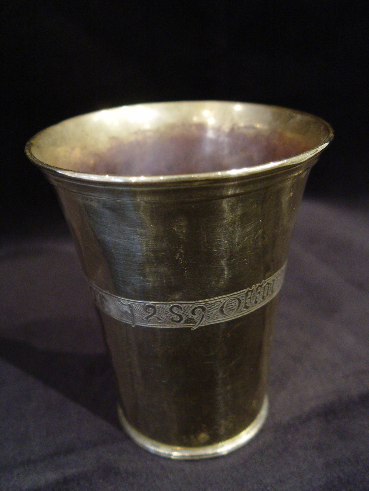 15th Century Engraved Copper Goblet Dated 1480 In Good Condition For Sale In Paris, FR