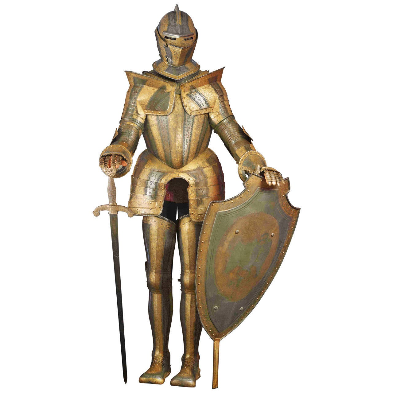 19th Century French Engraved and Gilded Metal Suit of Armour For Sale