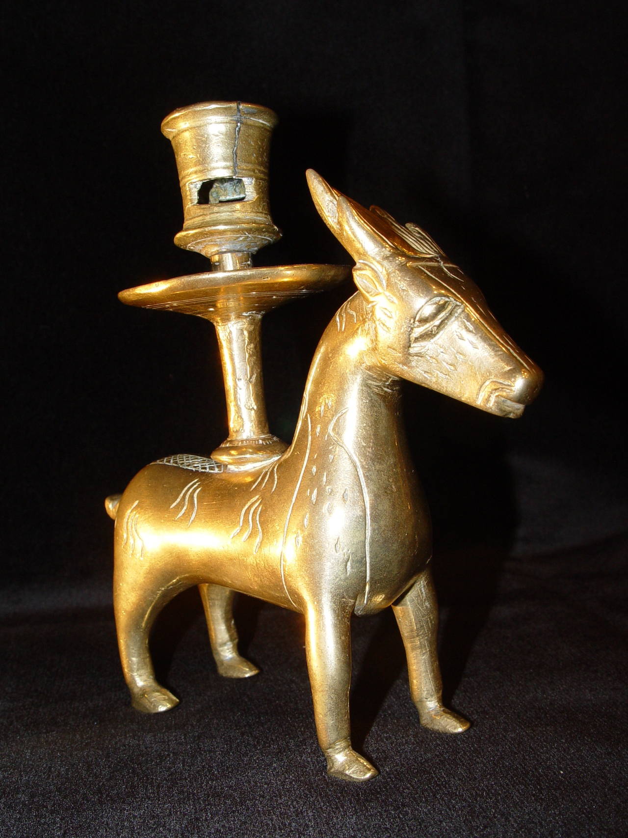 Gothic Small 15th Century Yellow Brass Candlestick in Shape of a Deer For Sale