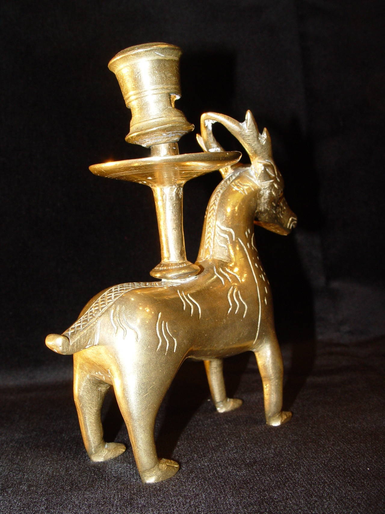Small 15th Century Yellow Brass Candlestick in Shape of a Deer For Sale 3