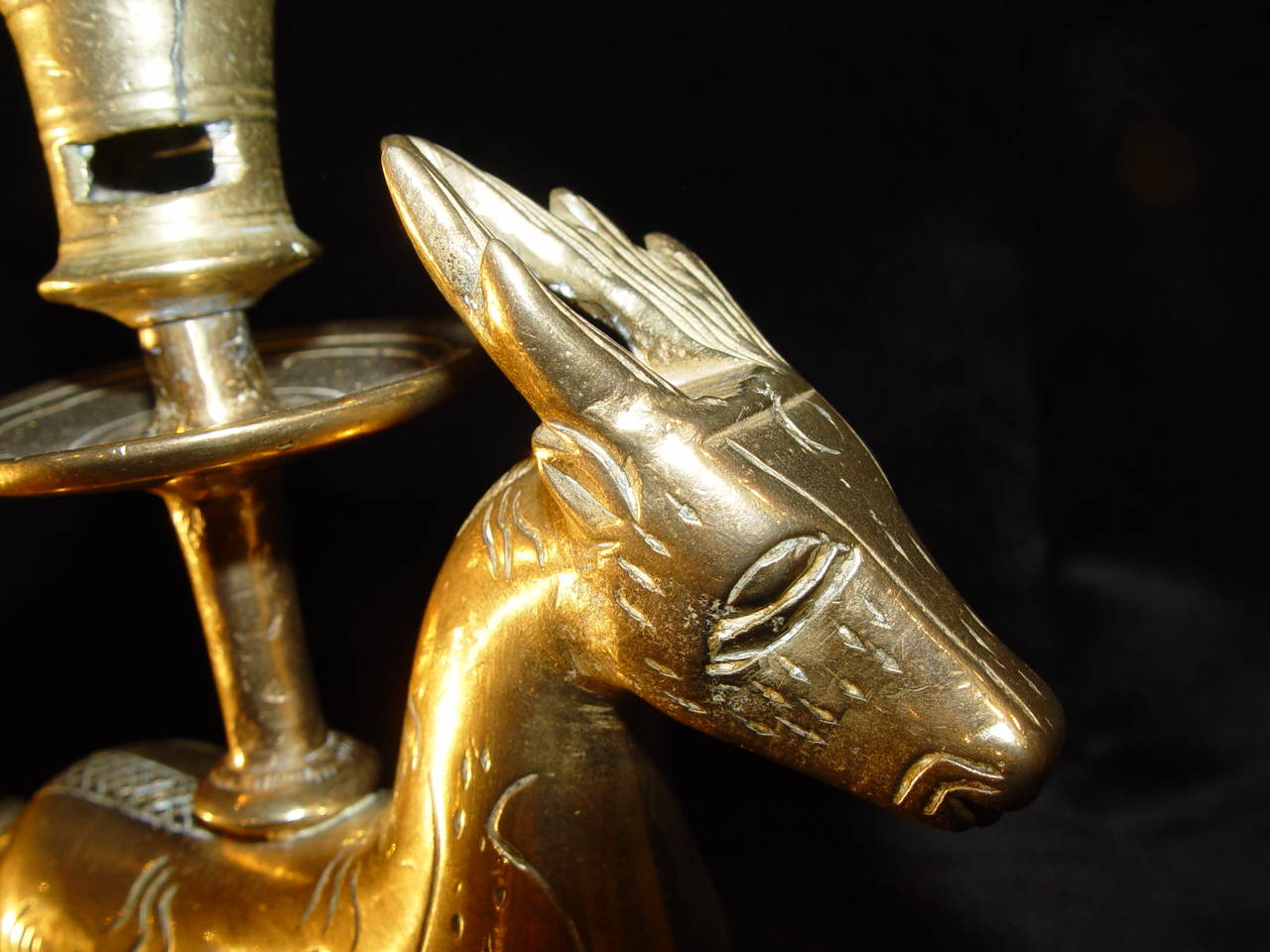 German Small 15th Century Yellow Brass Candlestick in Shape of a Deer For Sale