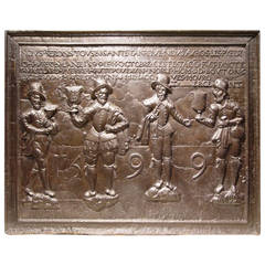 16th Century French Cast Iron Fireback Dated 1599, Exceptional Size