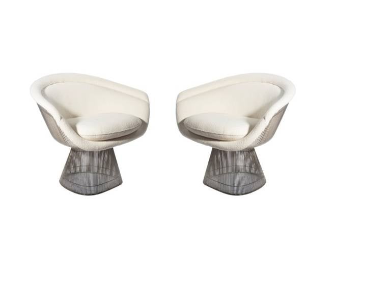 Warren Platner Lounge Chairs in Linen Boucle, 1968 In Excellent Condition For Sale In Miami, FL