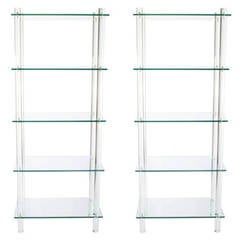 Flawless Pair of Minimalist Glass and Lucite Étagères