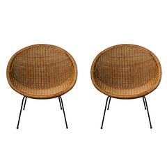 1950s French Modern Rattan Scoop Chairs