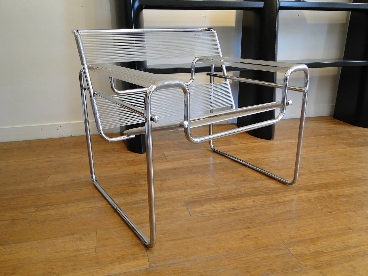 Polychromed Vintage Pair of String and Chrome Wassily Chairs