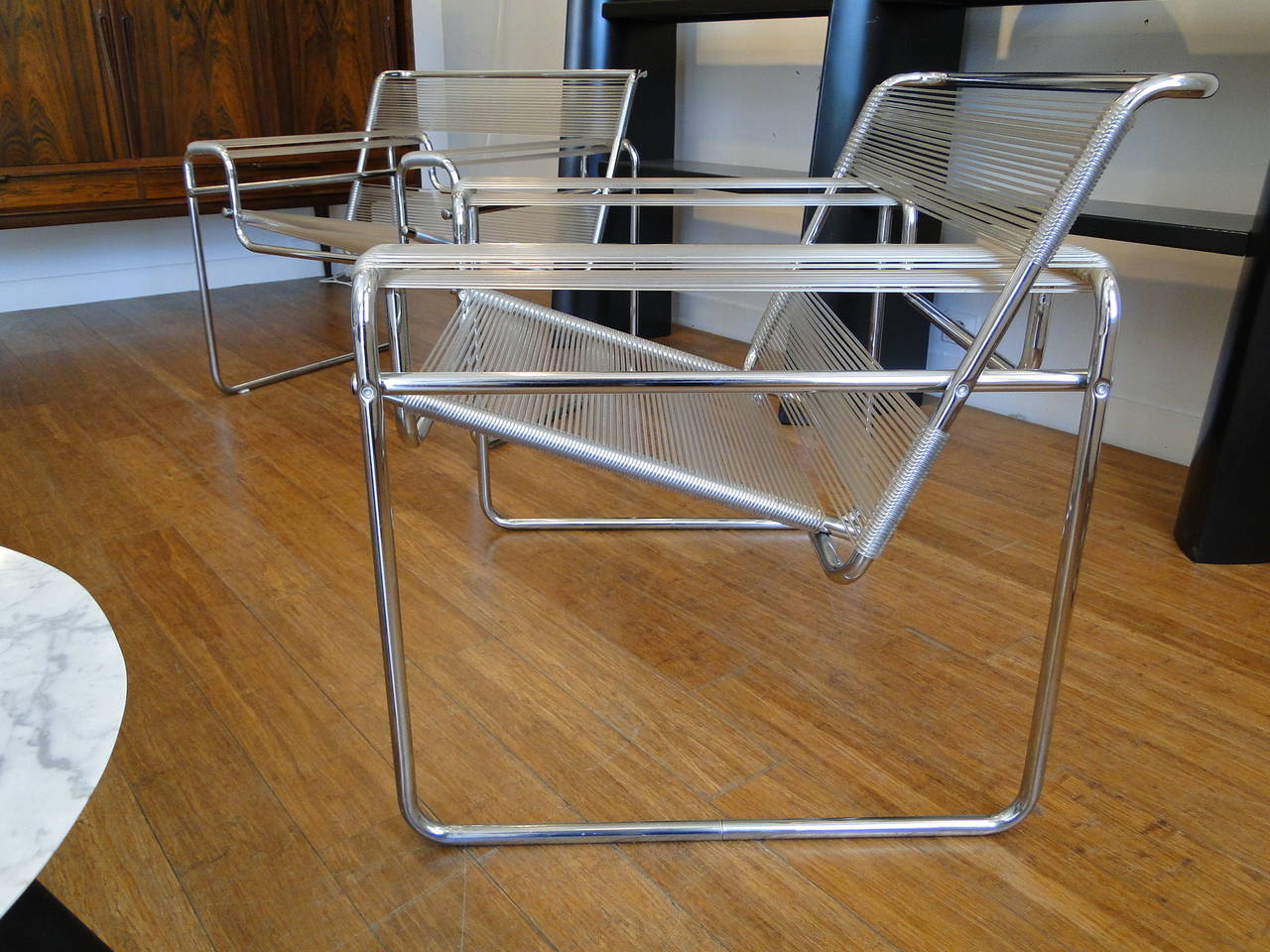 Metal Vintage Pair of String and Chrome Wassily Chairs