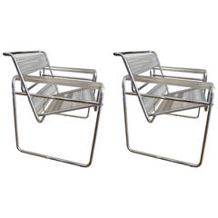 Vintage Pair of String and Chrome Wassily Chairs