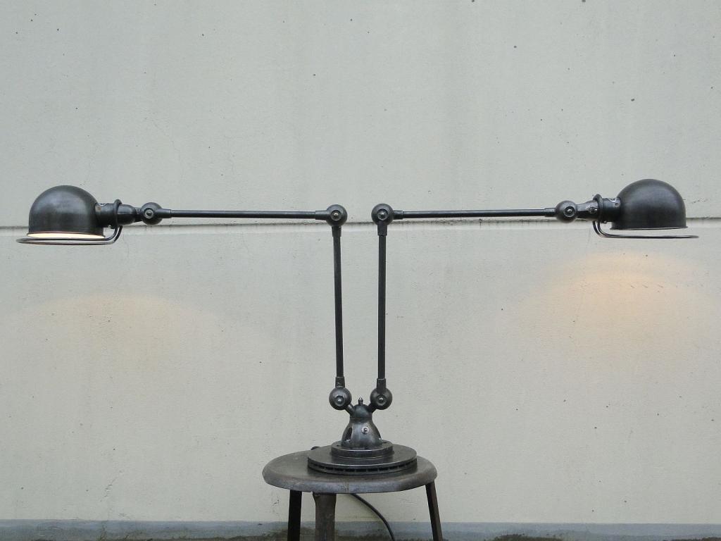Mid-20th Century Double 2-armed Jielde French Industrial Floor Reading Lamp Graphite Polished For Sale