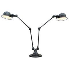 Vintage Double 2-armed Jielde French Industrial Floor Reading Lamp Graphite Polished